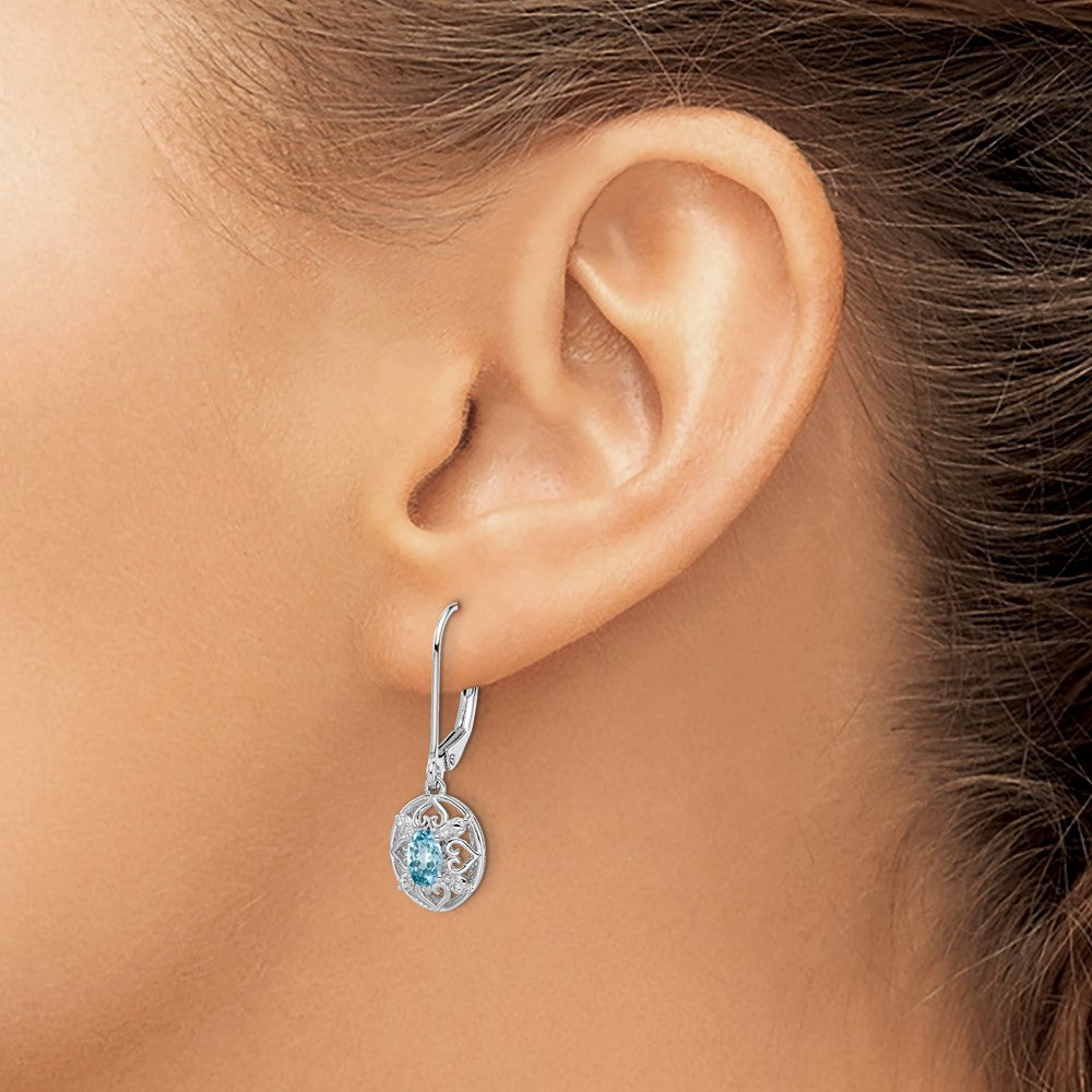 Sterlingsilber Rhodiniert Blautopas Diamant Ohrringe