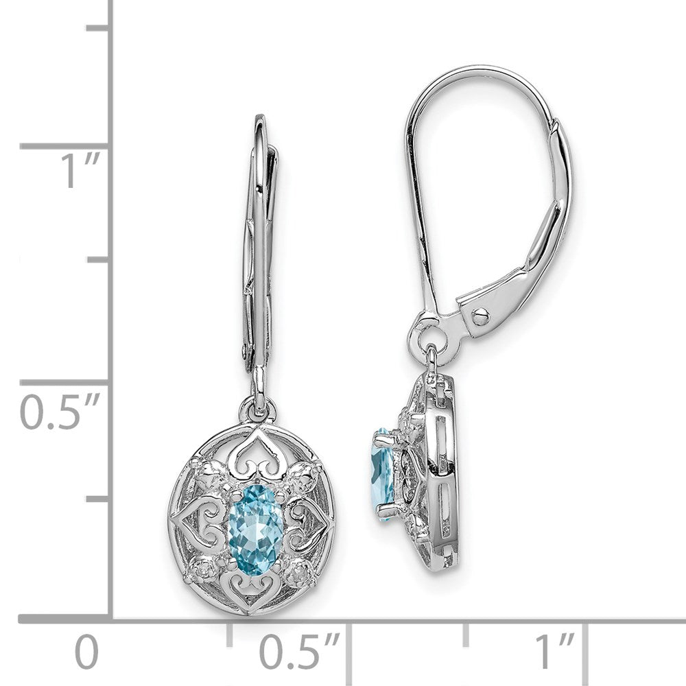 Sterlingsilber Rhodiniert Blautopas Diamant Ohrringe