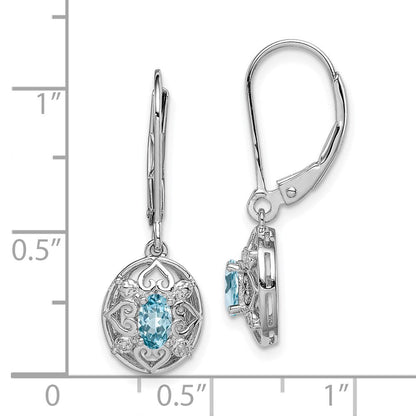 Sterlingsilber Rhodiniert Blautopas Diamant Ohrringe
