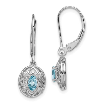 Sterlingsilber Rhodiniert Blautopas Diamant Ohrringe