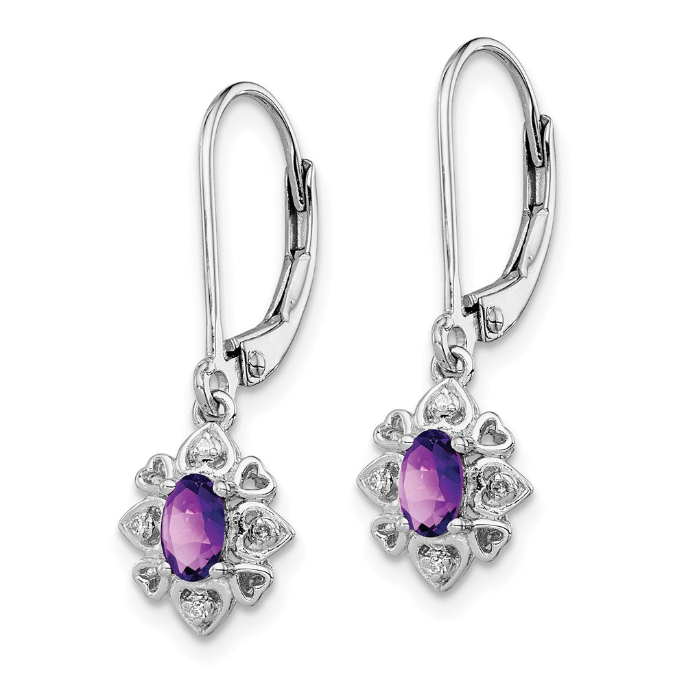 Sterlingsilber Rhodiniert Amethyst und Diamant Ohrringe