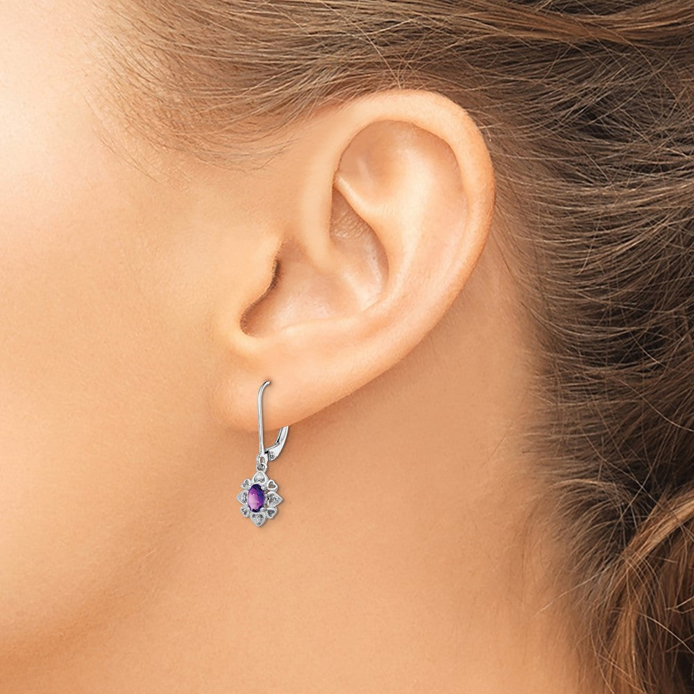 Sterlingsilber Rhodiniert Amethyst und Diamant Ohrringe