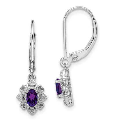 Sterlingsilber Rhodiniert Amethyst und Diamant Ohrringe