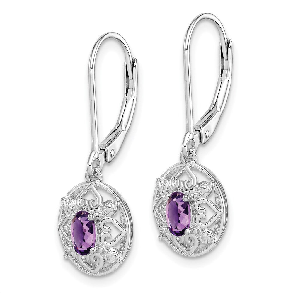 Sterlingsilber Rhodiniert Amethyst und Diamant Ohrringe