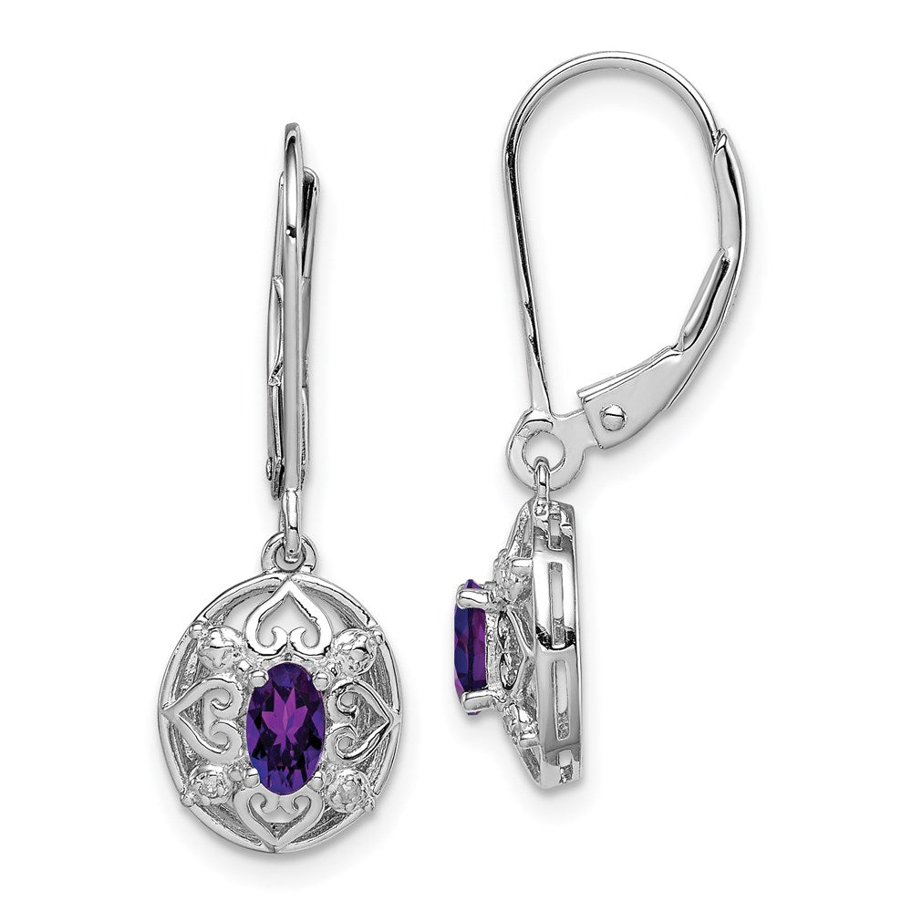 Sterlingsilber Rhodiniert Amethyst und Diamant Ohrringe