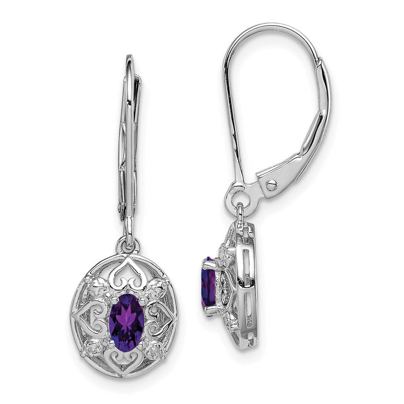 Sterlingsilber Rhodiniert Amethyst und Diamant Ohrringe