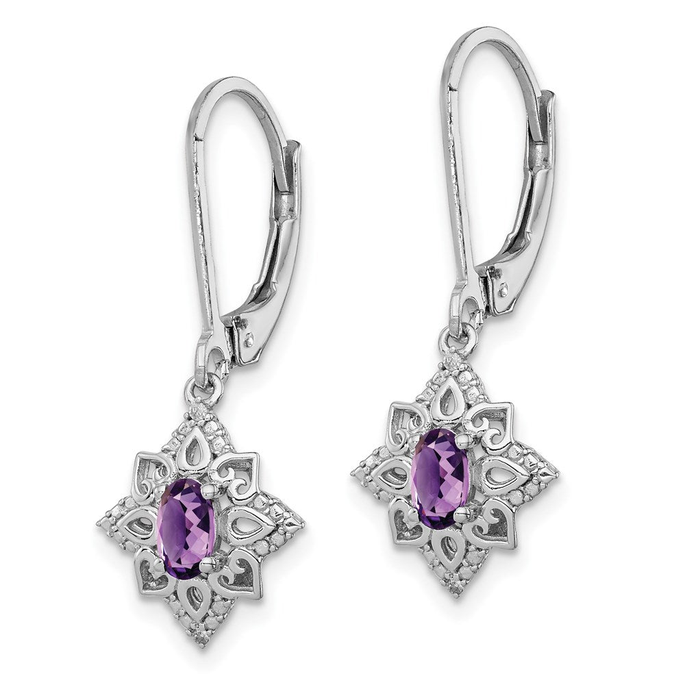 Sterlingsilber Rhodiniert Amethyst und Diamant Ohrringe