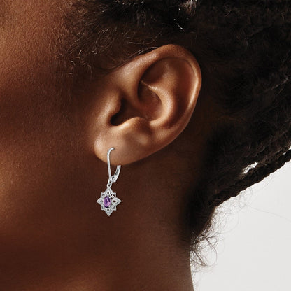 Sterlingsilber Rhodiniert Amethyst und Diamant Ohrringe