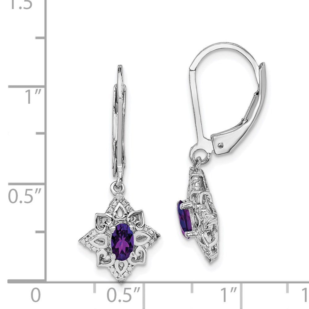 Sterlingsilber Rhodiniert Amethyst und Diamant Ohrringe