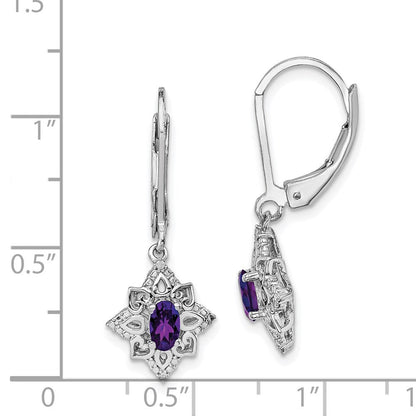 Sterlingsilber Rhodiniert Amethyst und Diamant Ohrringe