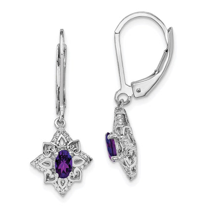 Sterlingsilber Rhodiniert Amethyst und Diamant Ohrringe