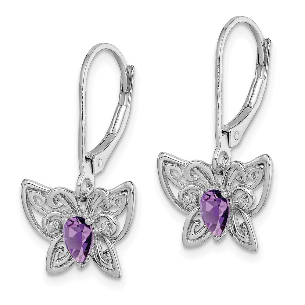 Sterlingsilber Rhodiniert Amethyst und Diamant Schmetterling Ohrringe