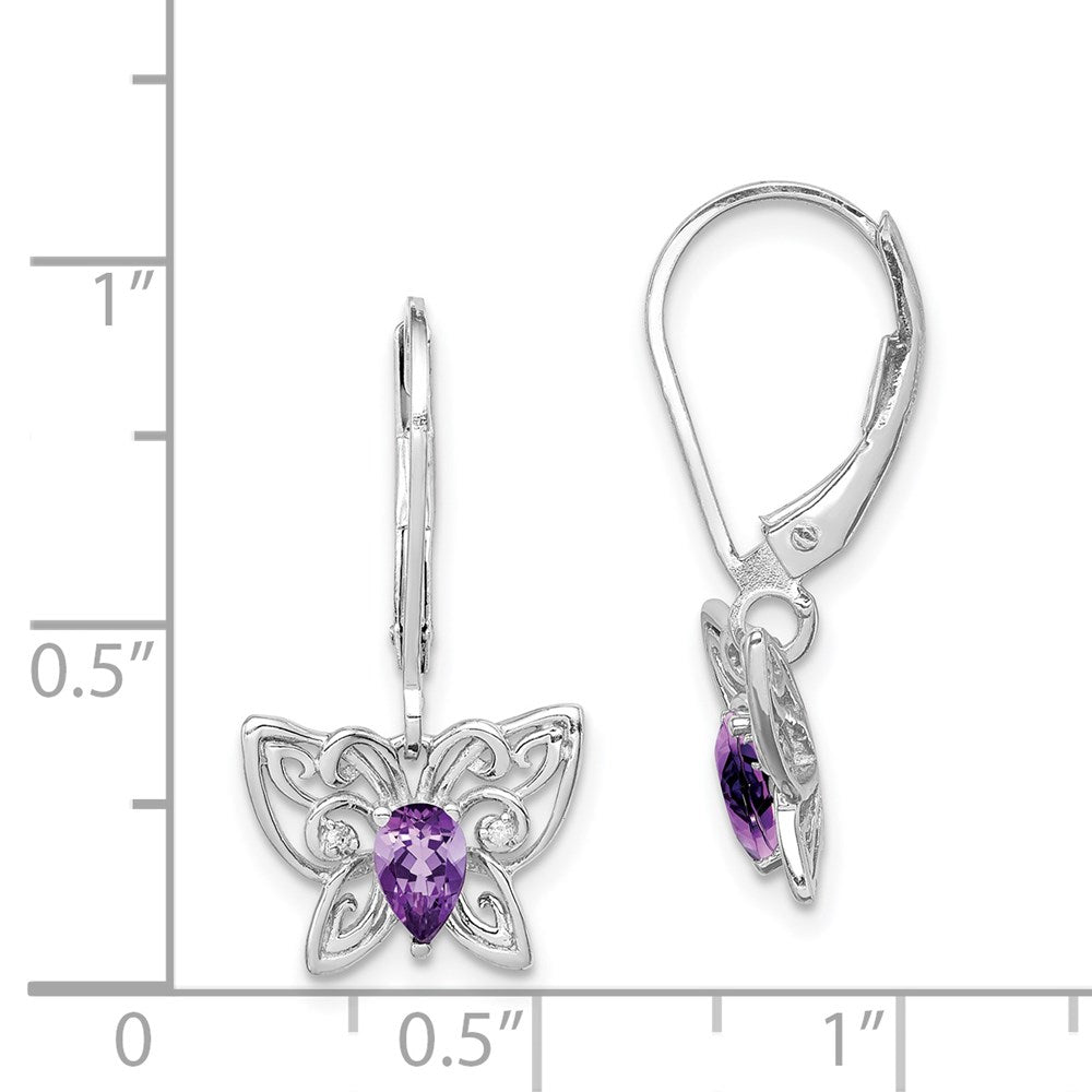 Sterlingsilber Rhodiniert Amethyst und Diamant Schmetterling Ohrringe
