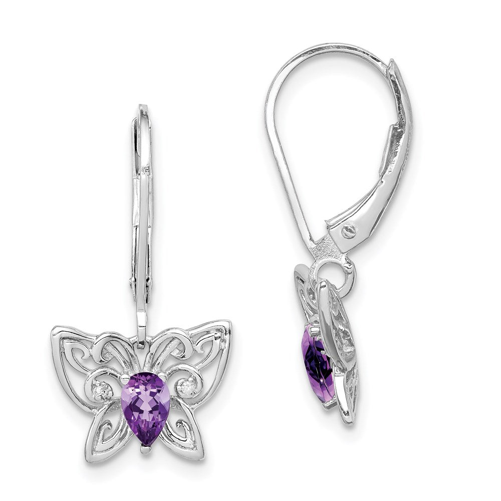 Sterlingsilber Rhodiniert Amethyst und Diamant Schmetterling Ohrringe