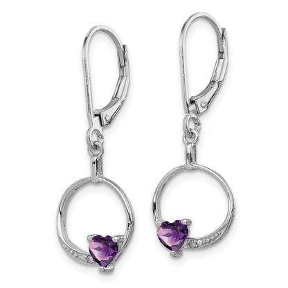 Sterlingsilber Rhodiniert Amethyst und Diamant Ohrringe