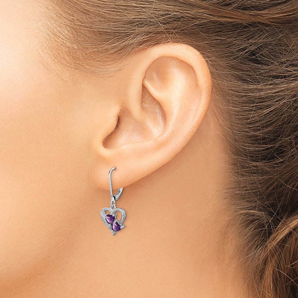 Sterlingsilber Rhodiniert Amethyst und Diamant Ohrringe