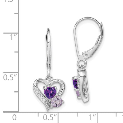 Sterlingsilber Rhodiniert Amethyst Rosa Quarz und Diamant Herz Ohrringe