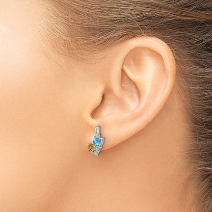 Sterlingsilber Rhodiniert Blautopas und Citrin Diamant Ohrringe