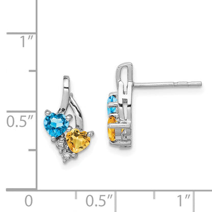 Sterlingsilber Rhodiniert Blautopas und Citrin Diamant Ohrringe