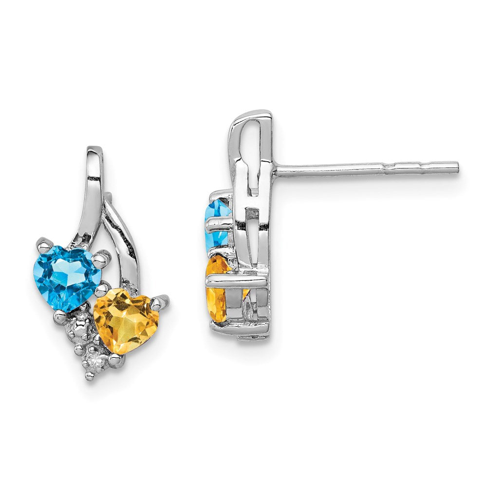 Sterlingsilber Rhodiniert Blautopas und Citrin Diamant Ohrringe