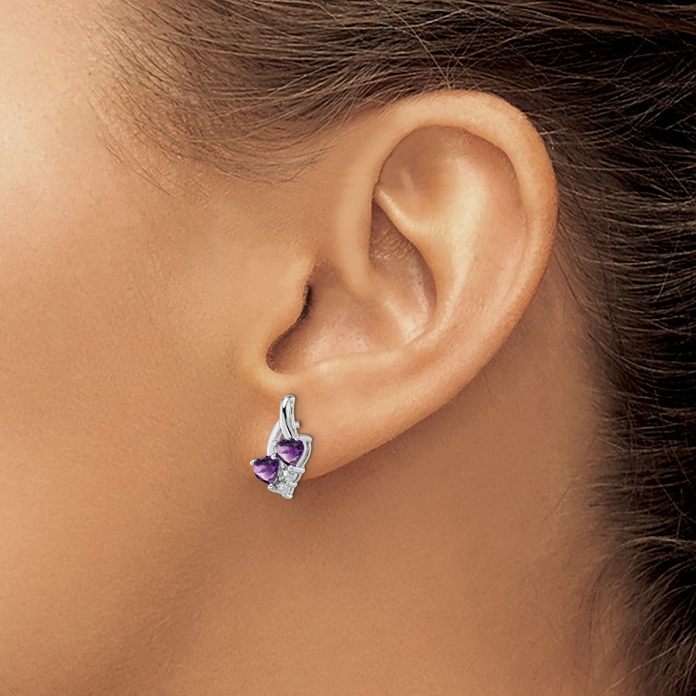 Sterlingsilber Rhodiniert Amethyst und Diamant Ohrringe