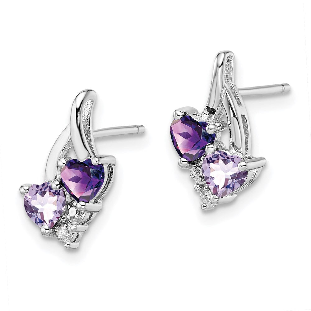 Sterlingsilber Rhodiniert Amethyst Rosa Quarz und Diamant Ohrringe