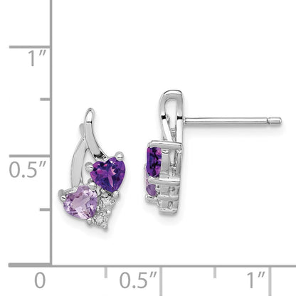 Sterlingsilber Rhodiniert Amethyst Rosa Quarz und Diamant Ohrringe