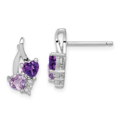 Sterlingsilber Rhodiniert Amethyst Rosa Quarz und Diamant Ohrringe