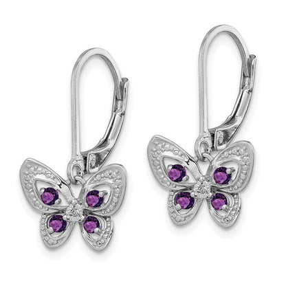 Sterlingsilber Rhodiniert Amethyst und Diamant Schmetterling Ohrringe
