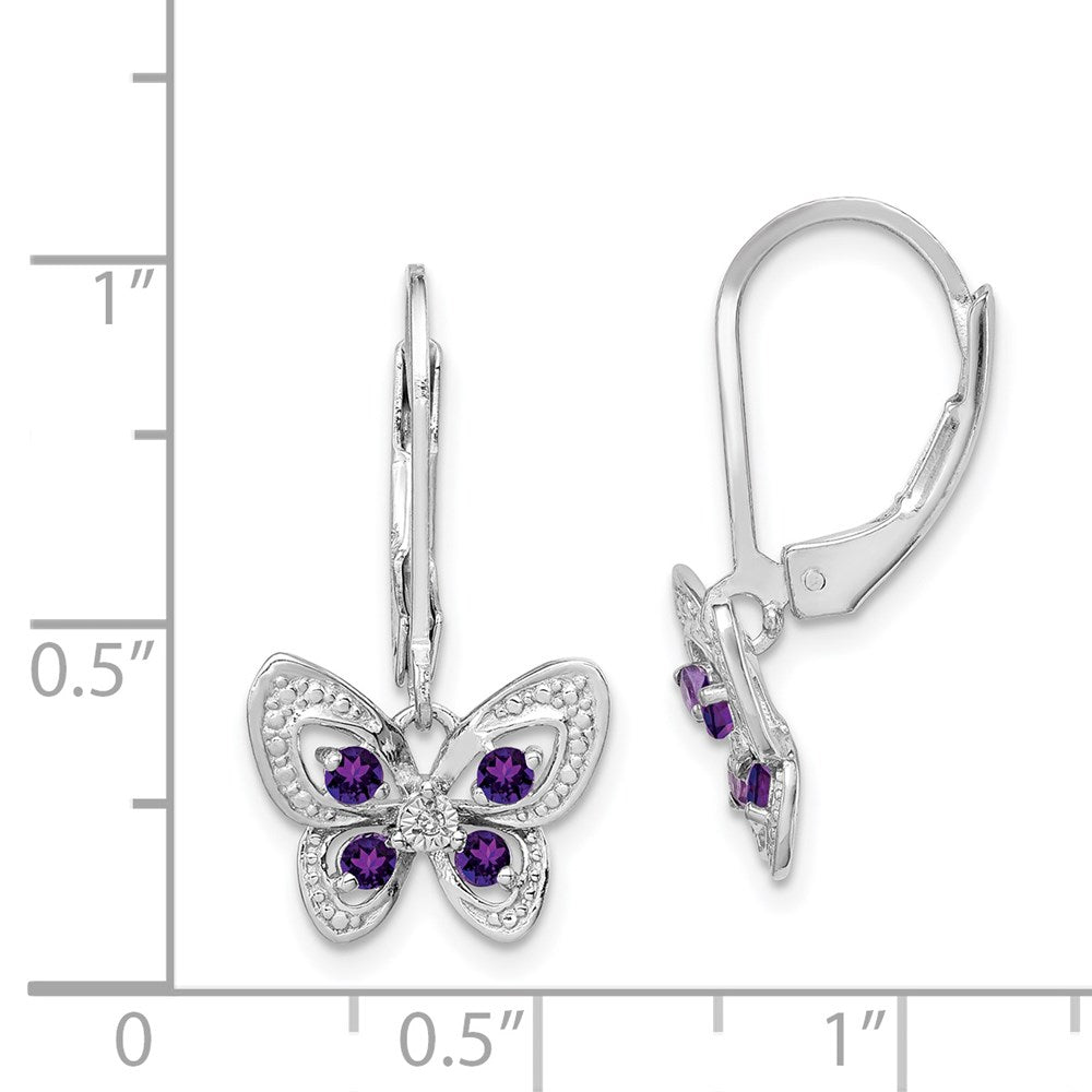 Sterlingsilber Rhodiniert Amethyst und Diamant Schmetterling Ohrringe