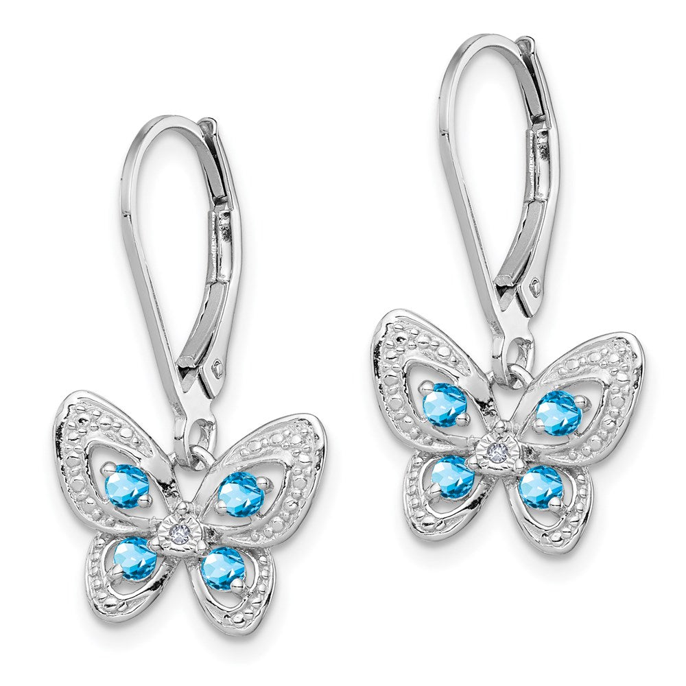 Sterlingsilber Rhodiniert Blautopas und Diamant Ohrringe