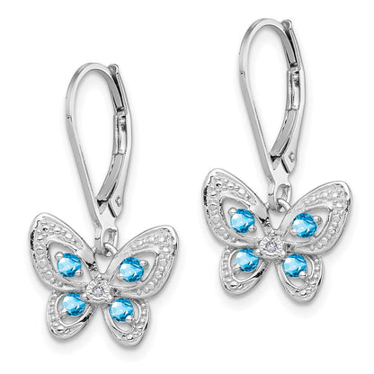 Sterlingsilber Rhodiniert Blautopas und Diamant Ohrringe