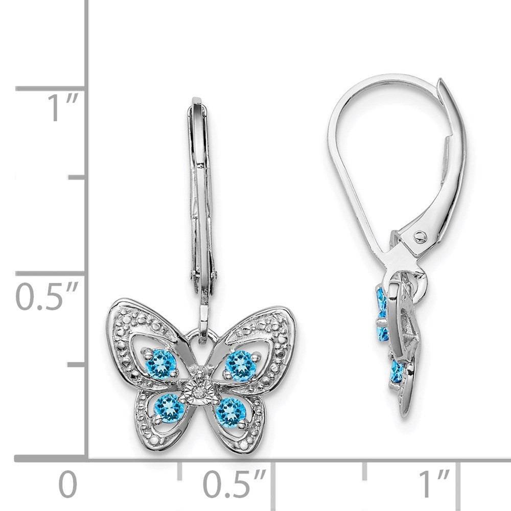 Sterlingsilber Rhodiniert Blautopas und Diamant Ohrringe