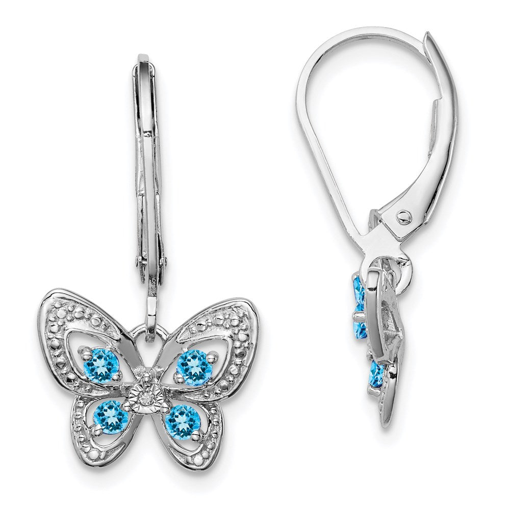 Sterlingsilber Rhodiniert Blautopas und Diamant Ohrringe