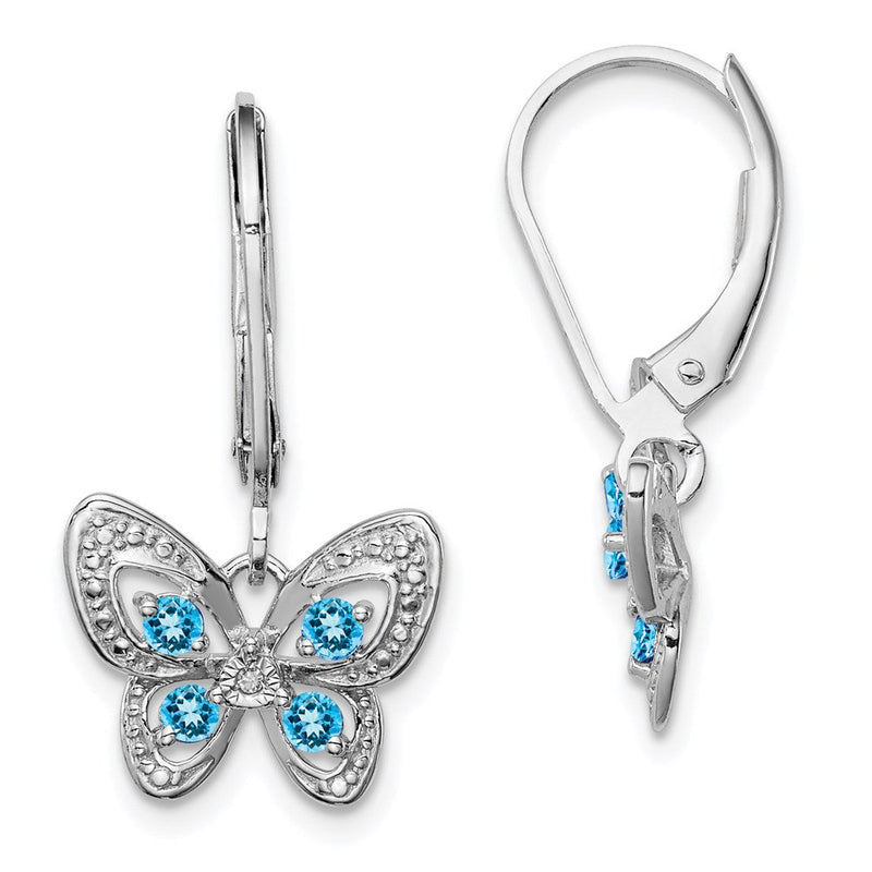 Sterlingsilber Rhodiniert Blautopas und Diamant Ohrringe