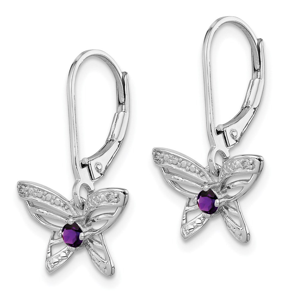 Sterlingsilber Rhodiniert Amethyst und Diamant Schmetterling Ohrringe