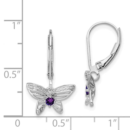 Sterlingsilber Rhodiniert Amethyst und Diamant Schmetterling Ohrringe