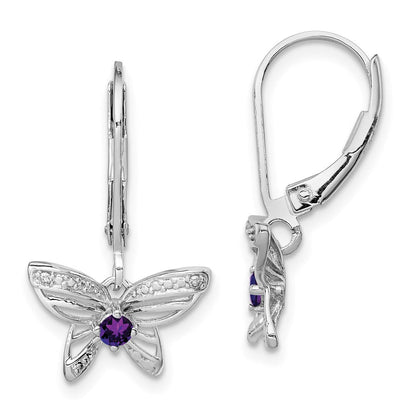 Sterlingsilber Rhodiniert Amethyst und Diamant Schmetterling Ohrringe