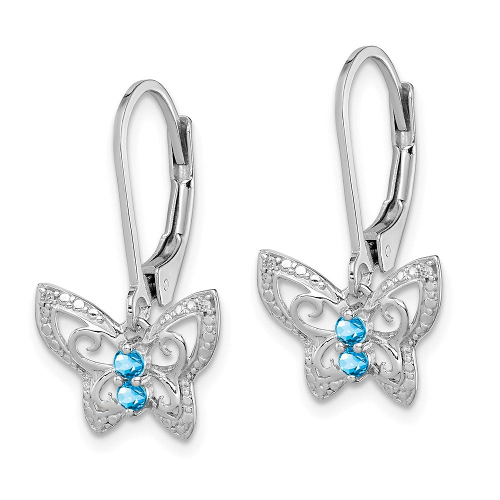 Sterlingsilber Rhodiniert Blautopas und Diamant Ohrringe