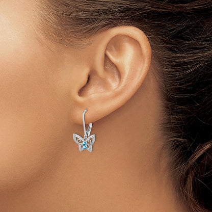 Sterlingsilber Rhodiniert Blautopas und Diamant Ohrringe