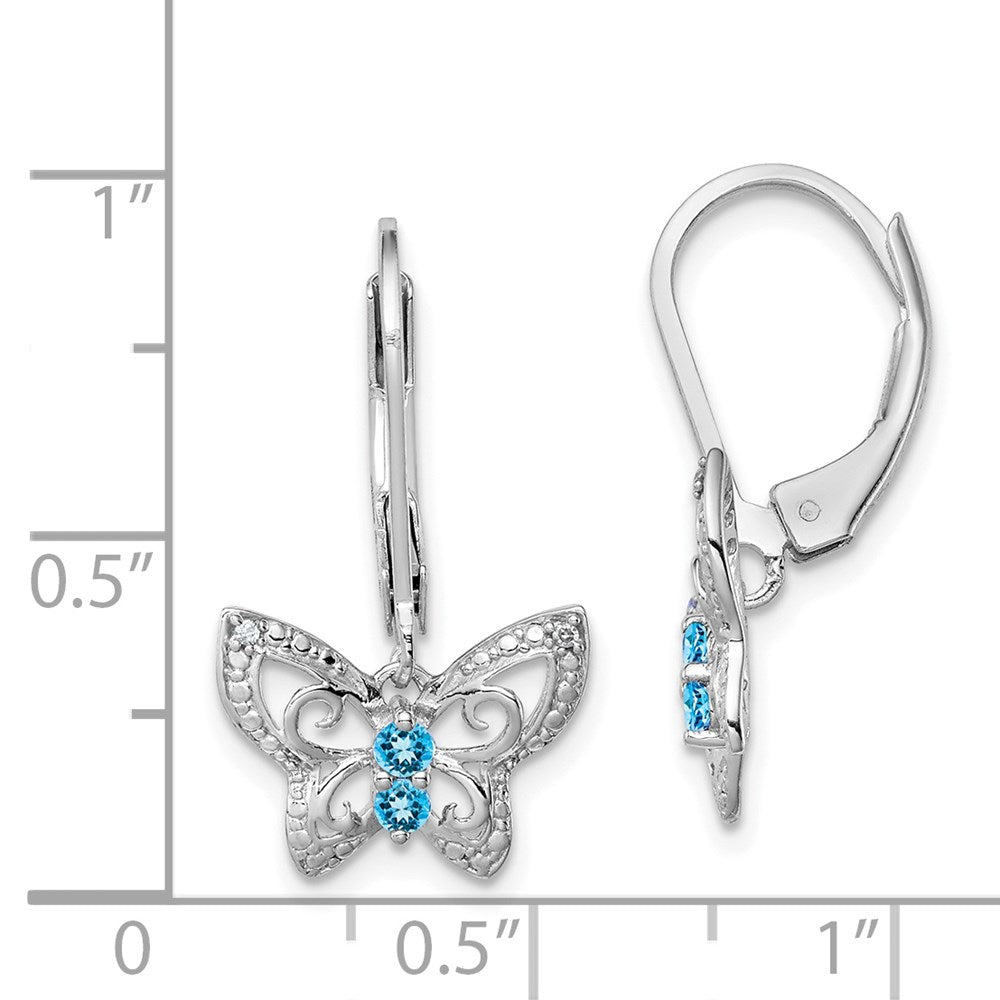 Sterlingsilber Rhodiniert Blautopas und Diamant Ohrringe