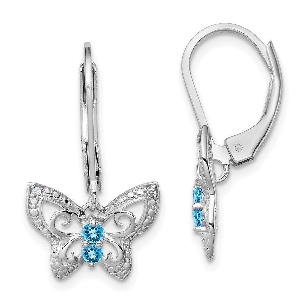 Sterlingsilber Rhodiniert Blautopas und Diamant Ohrringe