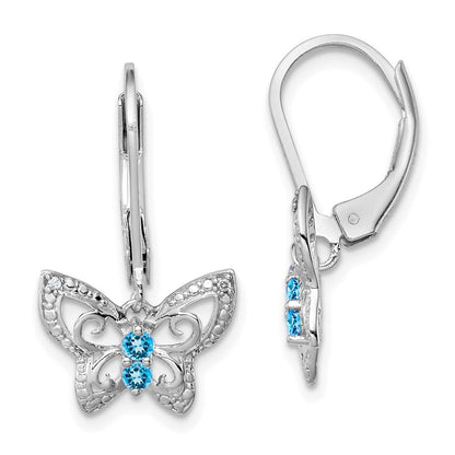 Sterlingsilber Rhodiniert Blautopas und Diamant Ohrringe