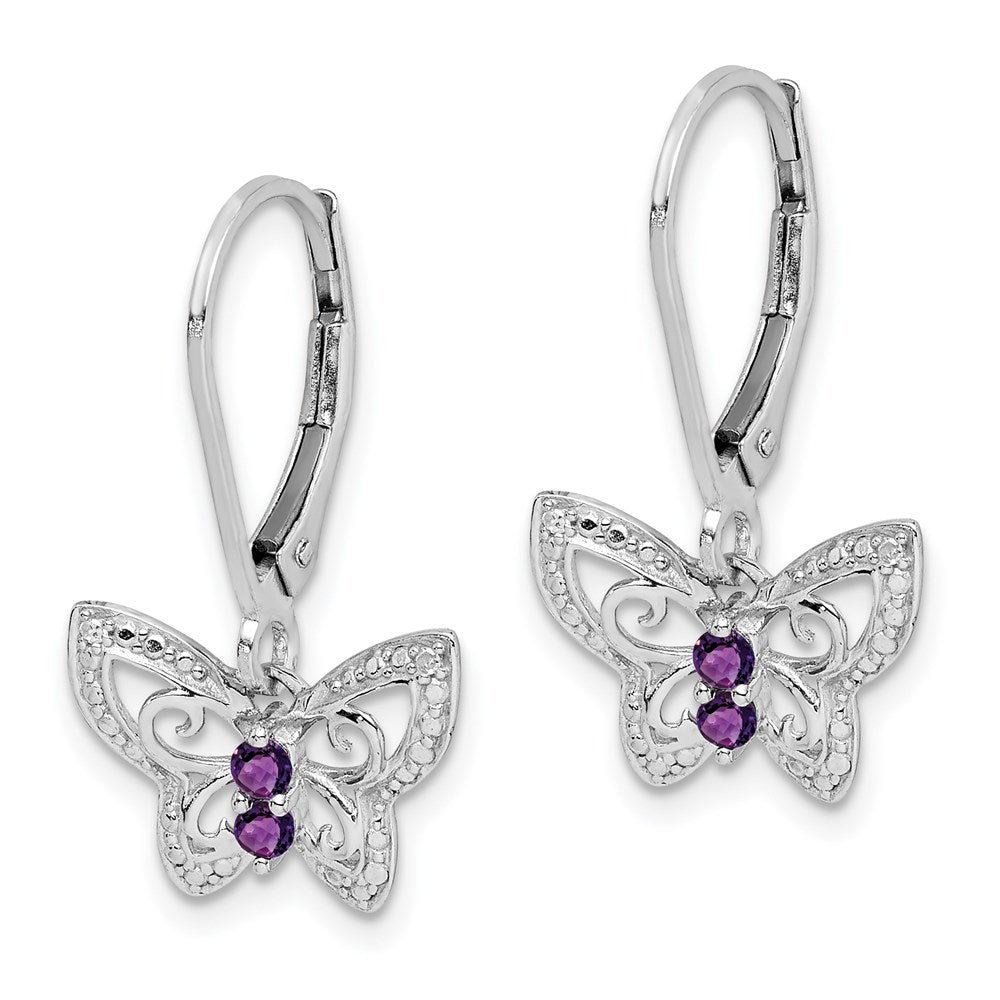 Sterlingsilber Rhodiniert Amethyst und Diamant Schmetterling Ohrringe