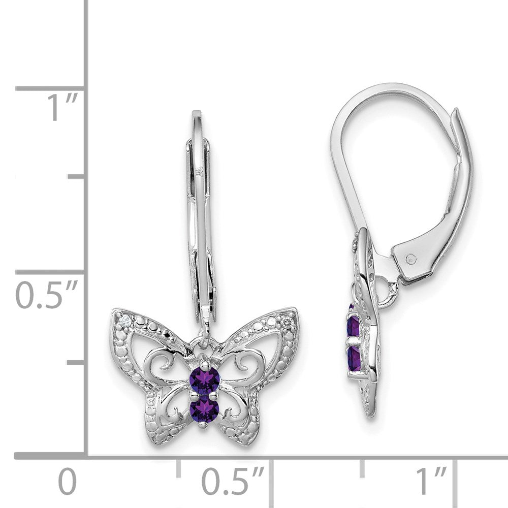 Sterlingsilber Rhodiniert Amethyst und Diamant Schmetterling Ohrringe