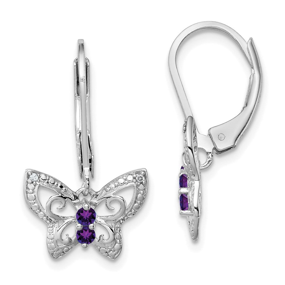 Sterlingsilber Rhodiniert Amethyst und Diamant Schmetterling Ohrringe
