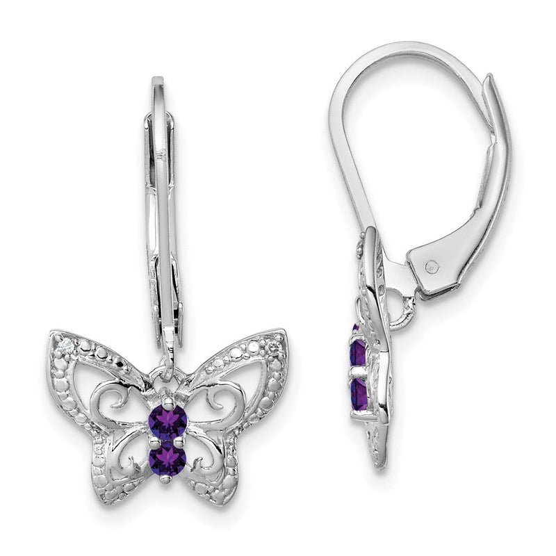 Sterlingsilber Rhodiniert Amethyst und Diamant Schmetterling Ohrringe