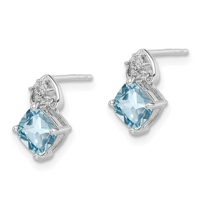 Sterlingsilber Rhodiniert Diamant und Blautopas Ohrstecker