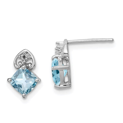 Sterlingsilber Rhodiniert Diamant und Blautopas Ohrstecker