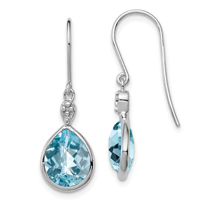 Sterlingsilber Rhodiniert Diamant und Blautopas Ohrringe